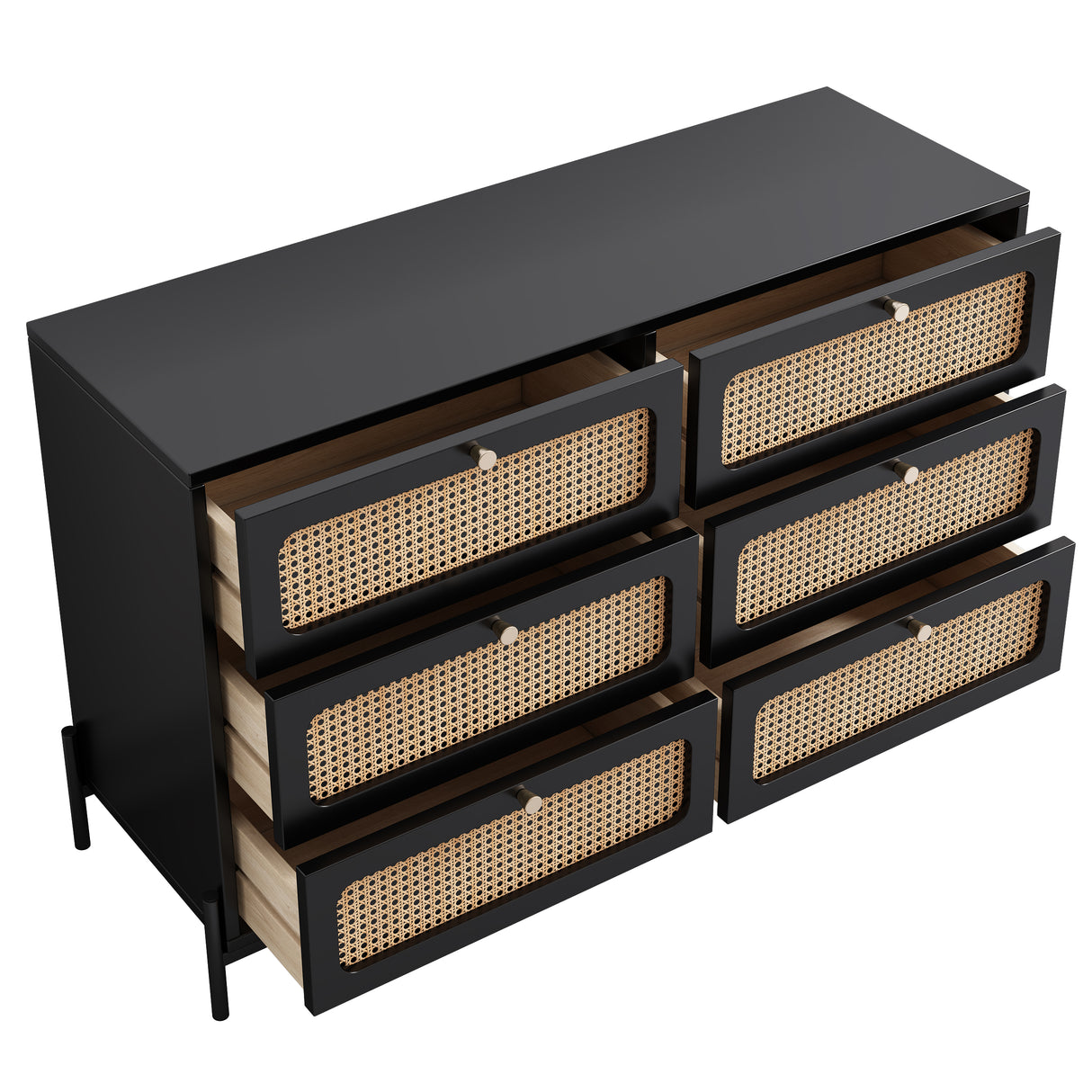 Modern hemp vine wood closet with 6 drawers, dressing table, wooden storage cabinet side panel, black - V.I.P Digital Presence