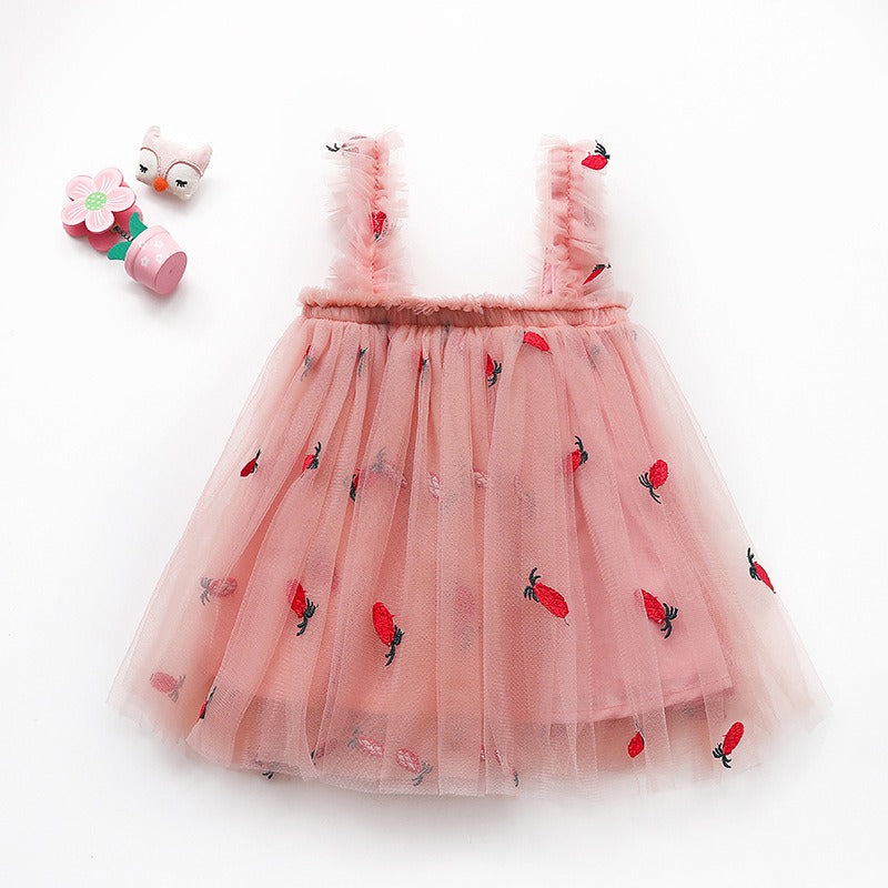 New embroidered mesh suspender dress for girls strapless fluffy princess dress - V.I.P Digital Presence