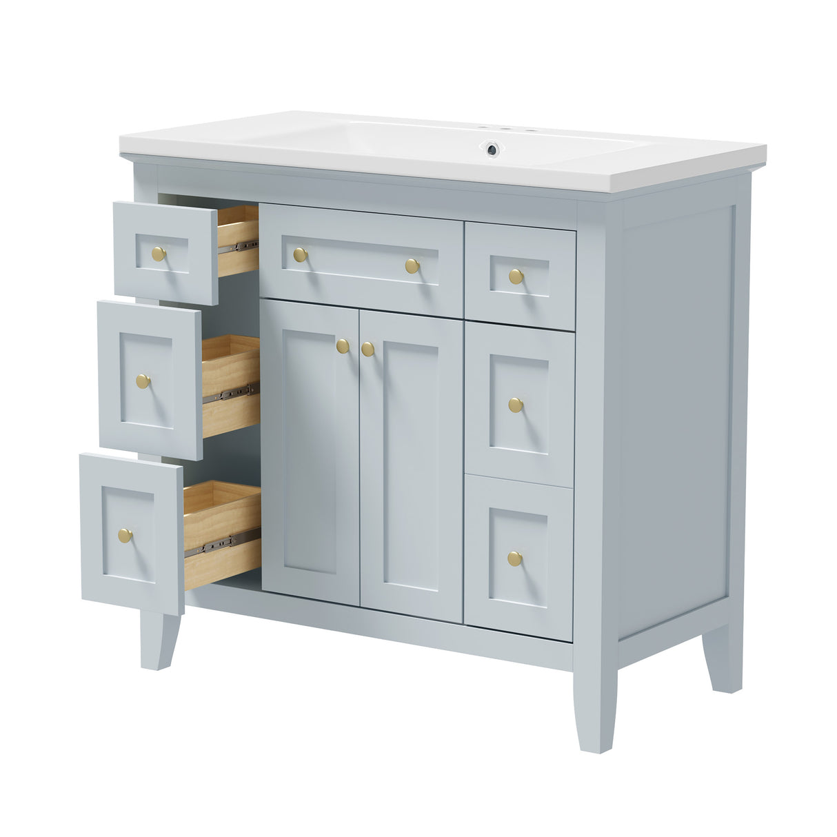 36 inch bathroom vanity with resin sink combination set with 6 drawers and 2 cabinets, storage cabinet vanity set, light blue - V.I.P Digital Presence