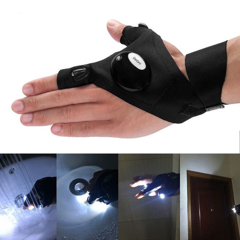 1 Pair Right and Left Multifunctional Gloves Outdoor Hiking Fingerless Gloves with LED Light Waterproof Flashlight Gloves - V.I.P Digital Presence