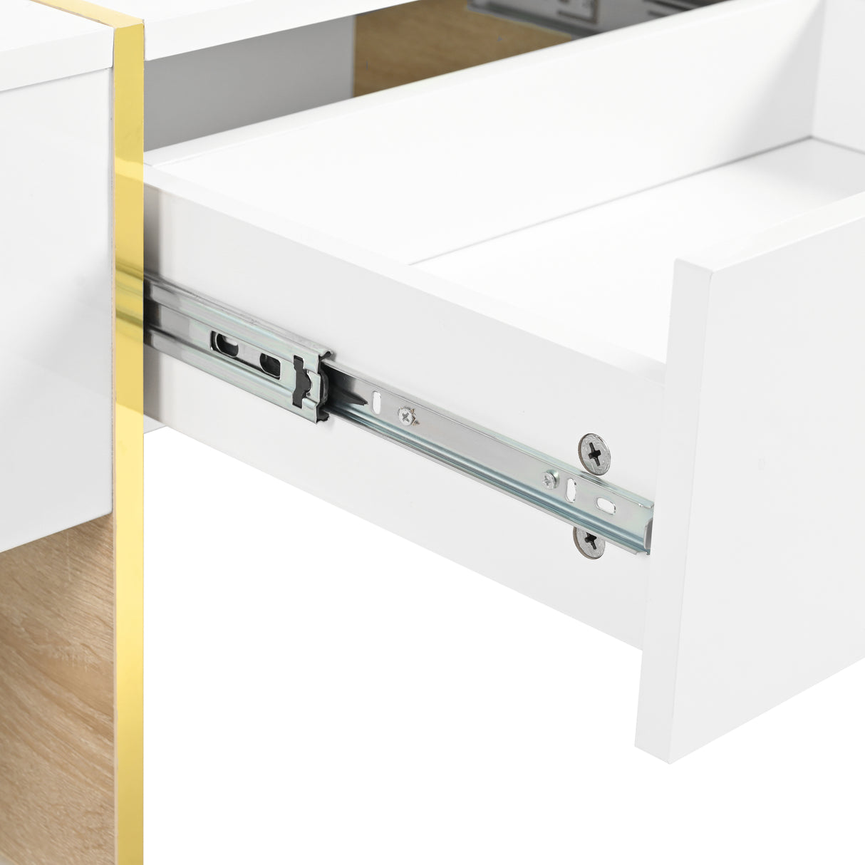 ON-TRANS 47.2 inch x 31.4 inch multifunctional rectangular sofa table with 2 drawers and gold wood grain leg center table, white - V.I.P Digital Presence