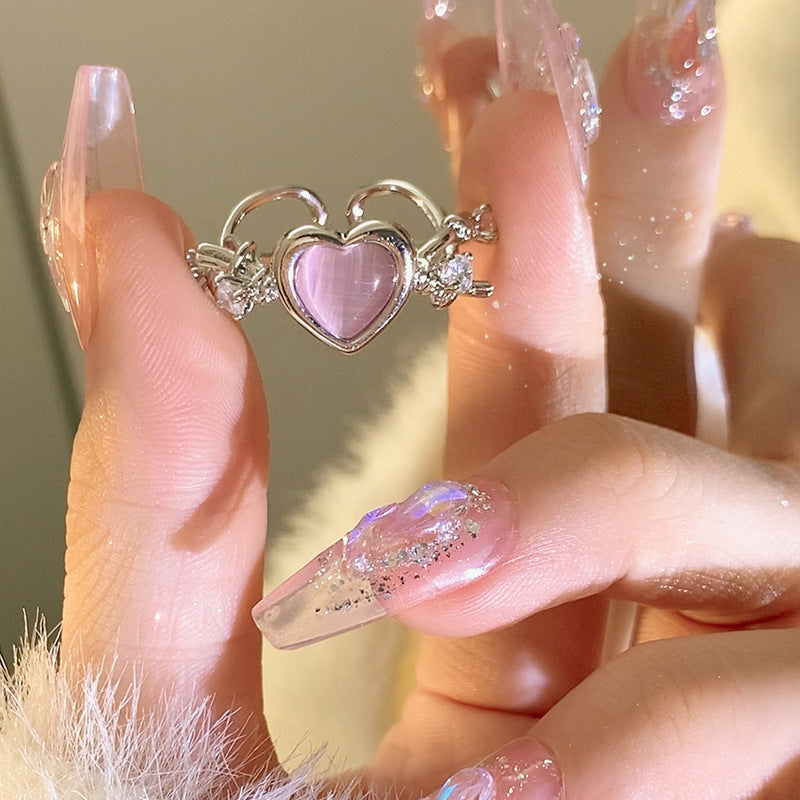 Dopamine love colored zircon diamond ring female niche index finger high-end fashion personality open ring - V.I.P Digital Presence