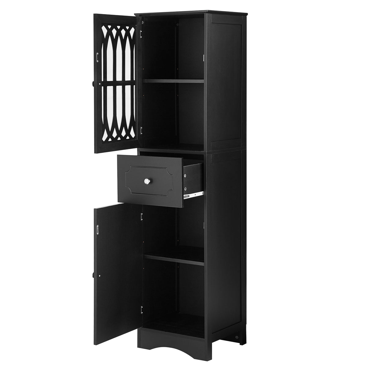 Tall Bathroom Cabinet, Freestanding Storage Cabinet with Drawer and Doors, MDF Board, Acrylic Door, Adjustable Shelf, Black - V.I.P Digital Presence