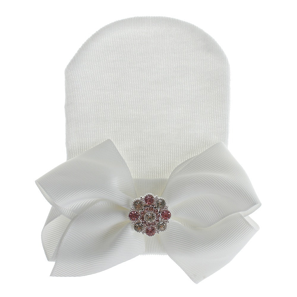 European and American Big Bow Glittering Diamond Pink Stripe Girl Baby Knitted Hat Newborn Baby Pullover Hat - V.I.P Digital Presence