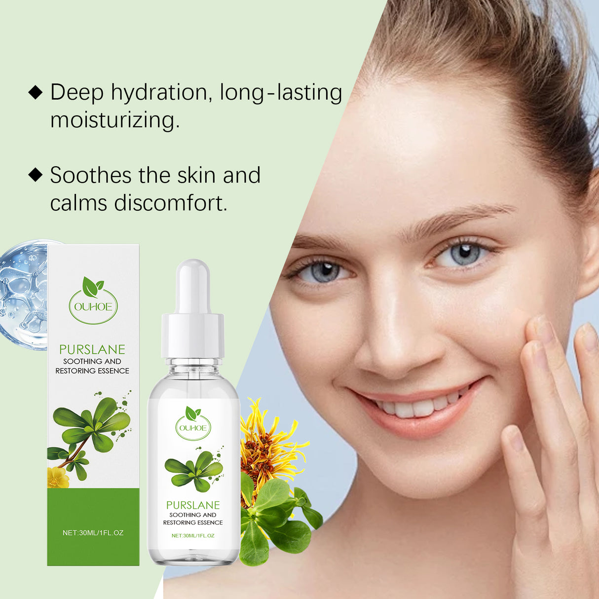 Suero reparador calmante de verdolaga, suero hidratante facial calmante para el enrojecimiento.