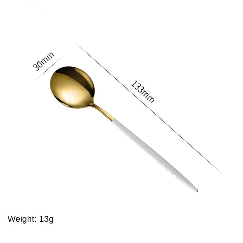 Stainless Steel Cutlery Set with Portuguese Gold Spray Painted Steak Knife, Fork, Spoon, and Tea Spoon 4-Piece Gift Pack - V.I.P Digital Presence