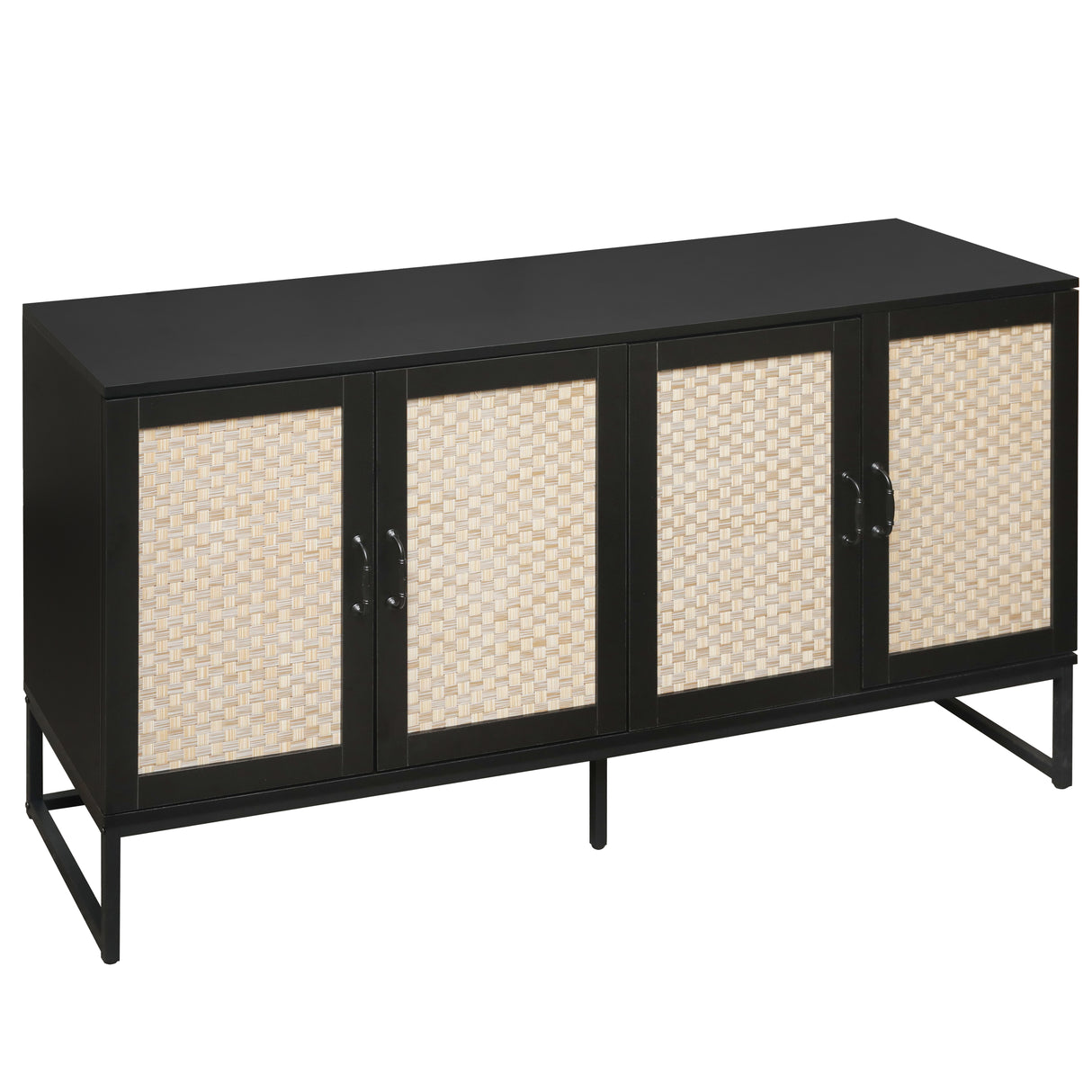 Rattan 4-Door Sideboard , Sideboard Buffet Storage Cabinet,Accent Storage Cabinet , Large Cabinet With 4 Rattan Decorated Doors - V.I.P Digital Presence