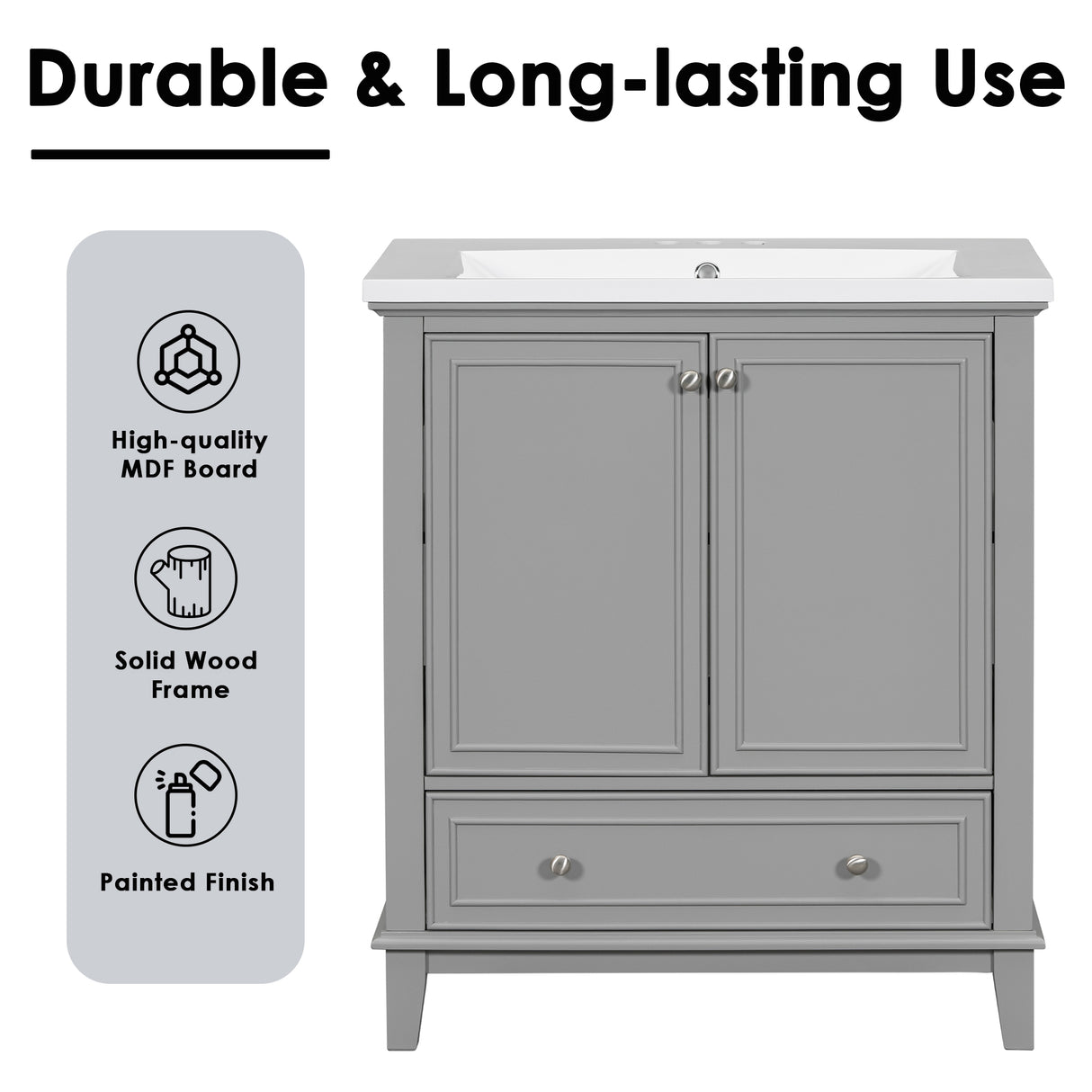 30inchgrey Bathroom Vanity with Sink ComboMulti-functional Bathroom Cabinet with Doors and Drawer Solid Frame and MDF Board - V.I.P Digital Presence
