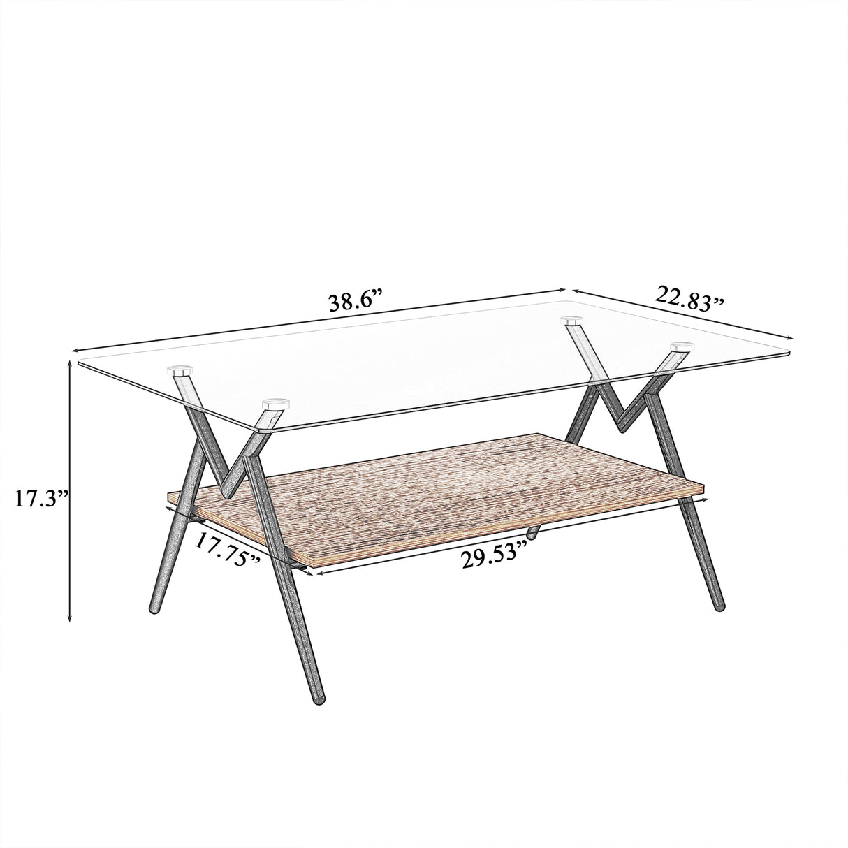 Rectangle Coffee Table with Tempered Glass top and Brown MDF Shelf, Modern Table for Living Room, Gray Glass - V.I.P Digital Presence