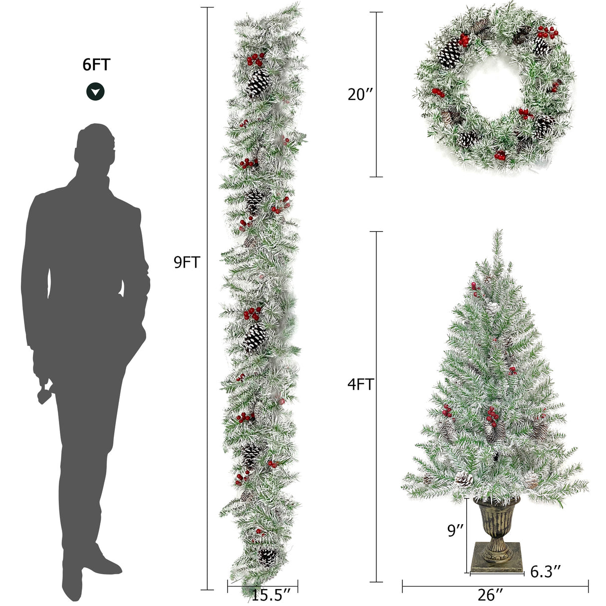 Pre-lit Xmas Tree Artificial Christmas 4-Piece Set,Garland, Wreath and Set of 2 Entrance Trees X-mas - V.I.P Digital Presence