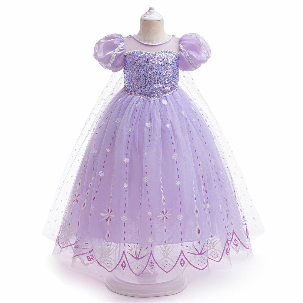 Frozen 2 Elsa Princess Dress Purple Bubble Sleeves Pearl Mesh Girls' Cosplay Dress Performance Dress - V.I.P Digital Presence