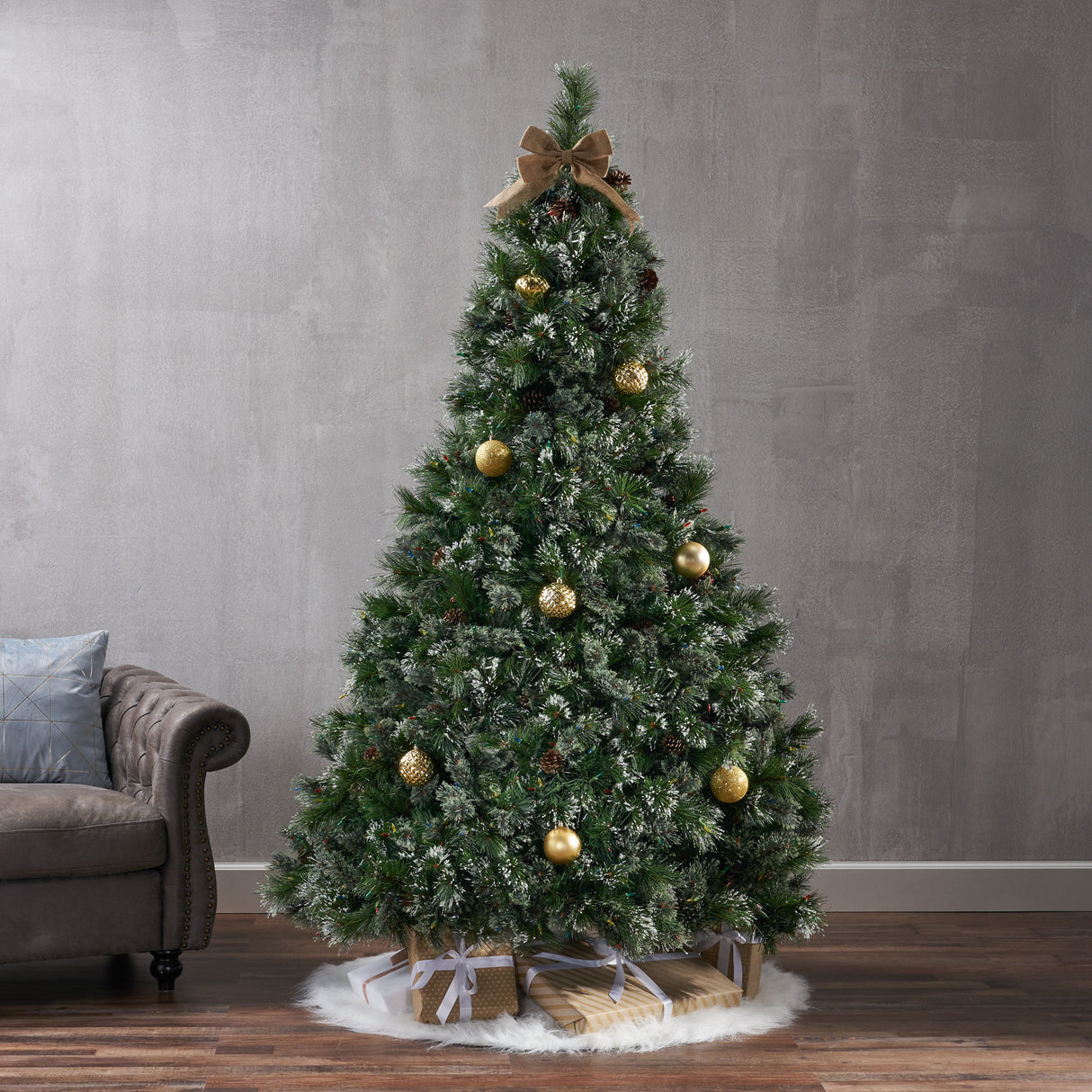 7' Cashmere and Snow Bristle Mixed Tree with 75Pine Cones and 900 LED Lights-UL,1233tips,Dia.:59 - V.I.P Digital Presence