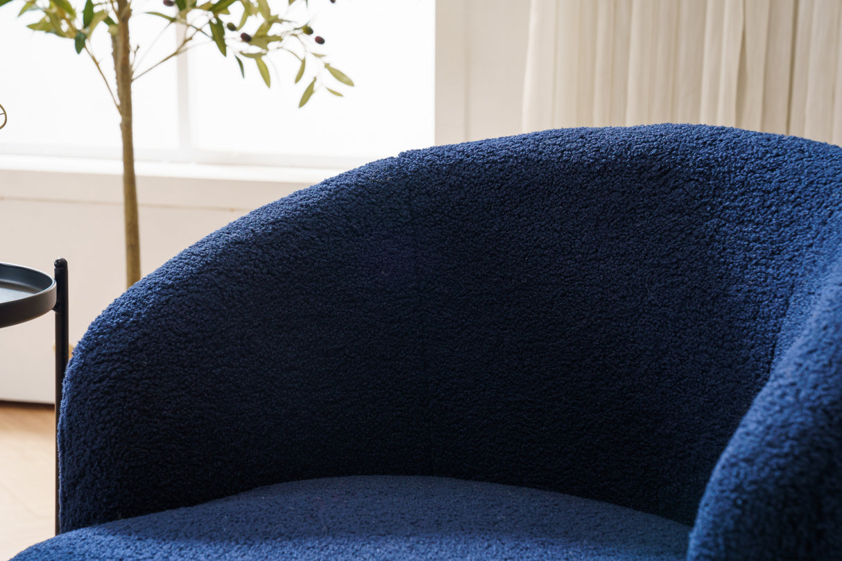 Teddy Fabric Swivel Accent Armchair Barrel Chair With Black Powder Coating Metal Ring Dark Blue - V.I.P Digital Presence