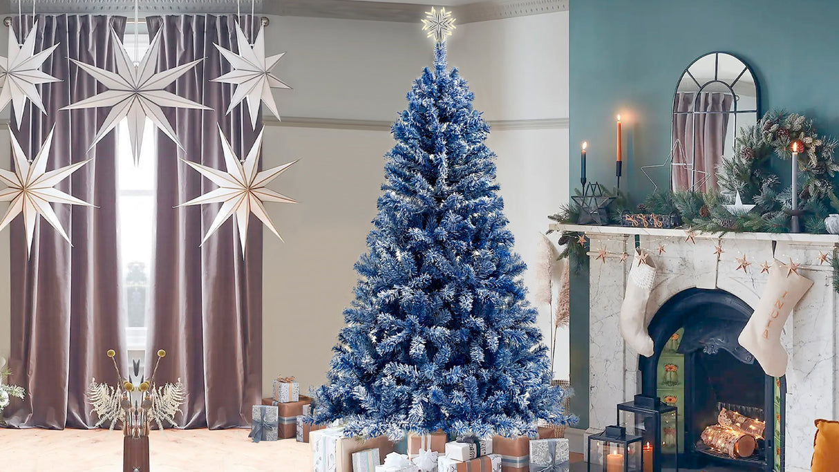 6FT pre ignited hinge chain artificial fir Christmas tree, Christmas tree snowflake flocking person with 750 Christmas branches - V.I.P Digital Presence