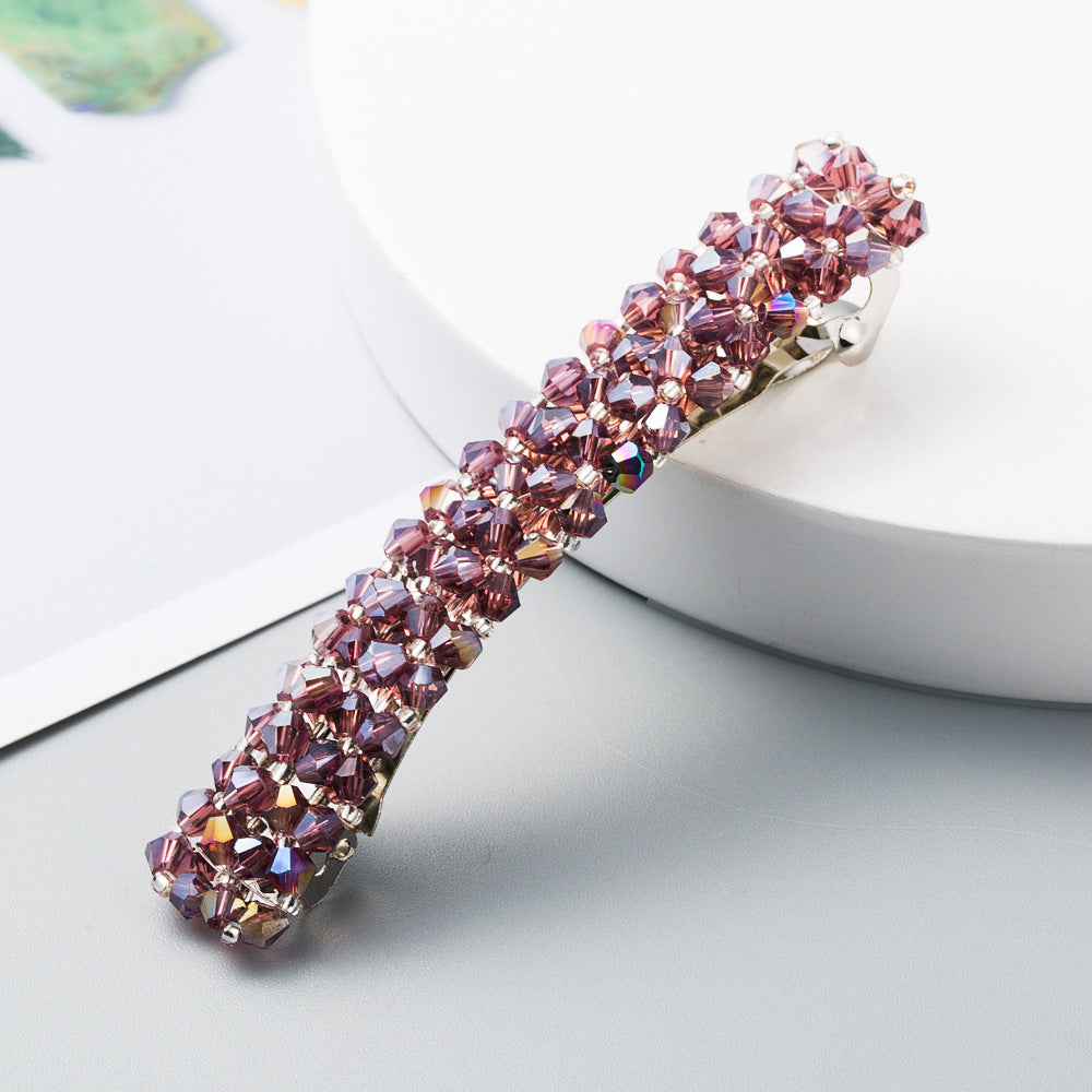 Korean Style Retro Crystal Beaded Hair Clip Simple Wild One Word Clip Female Side Clip Spring Clip Korean Hair Accessories - V.I.P Digital Presence