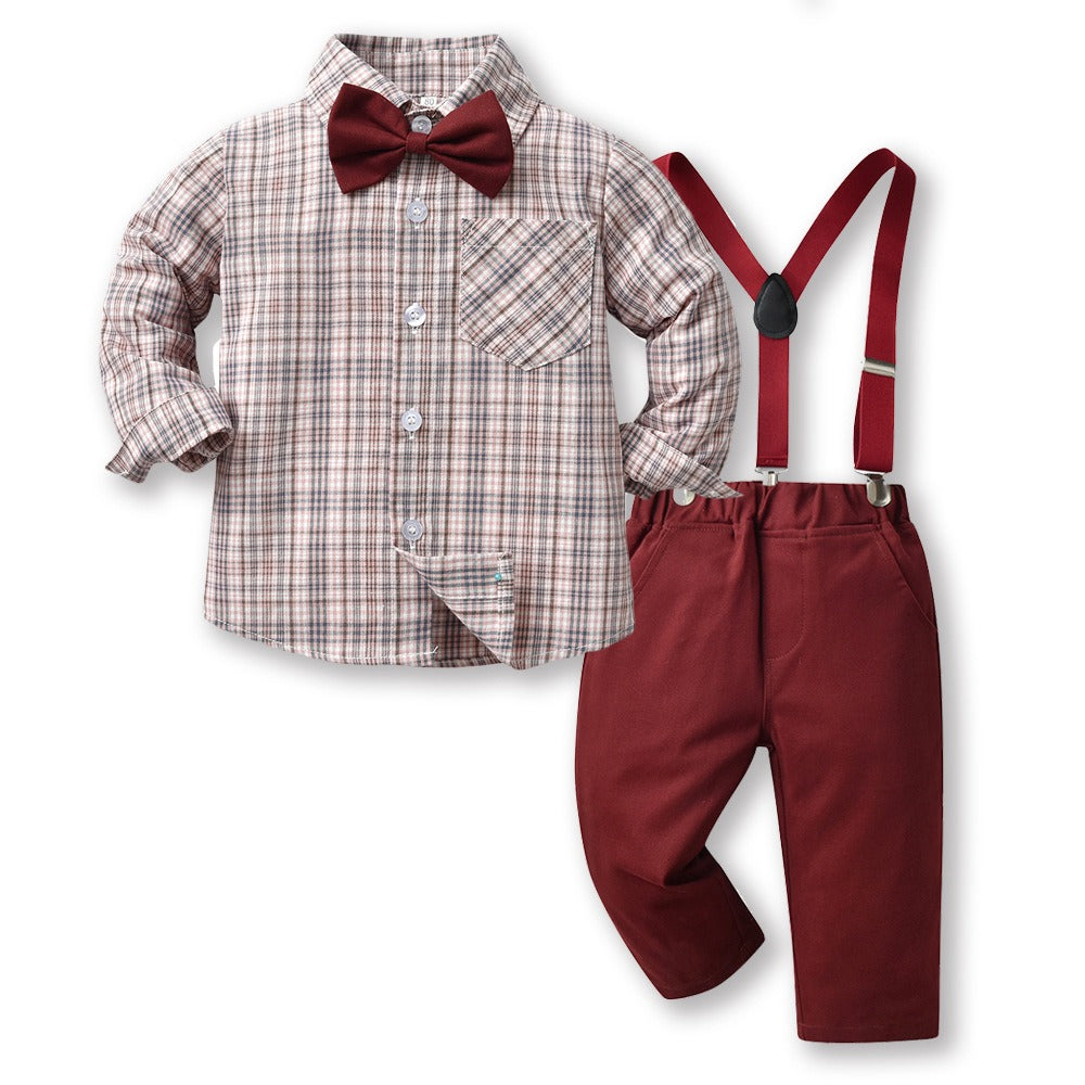 Children's Clothing Autumn Korean Version Multi-Color Plaid Long Sleeve Cotton Shirt Suspenders Boys' Suit - V.I.P Digital Presence