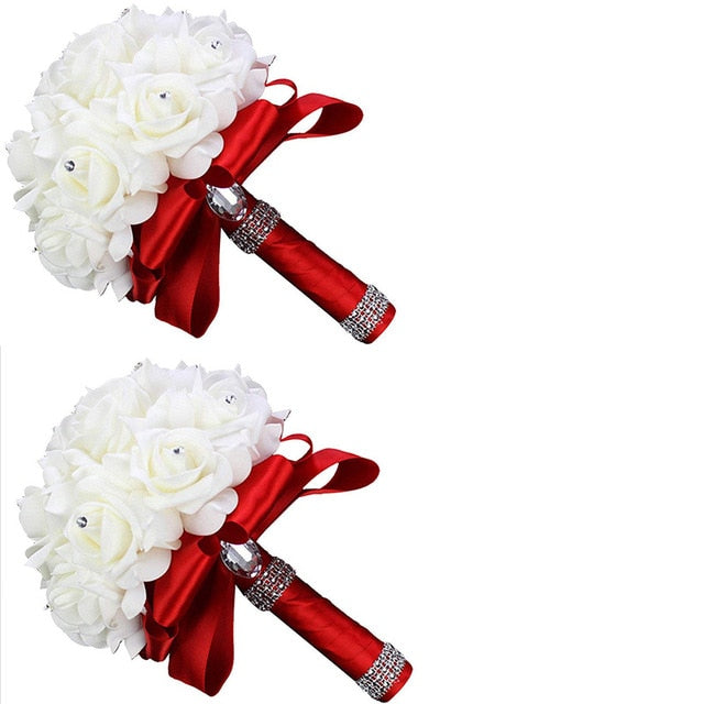 White Ivory Bridal Bridesmaid Flower Wedding Bouquet Artificial Flower Rose Bouquet Crystal Bridal Bouquets - V.I.P Digital Presence