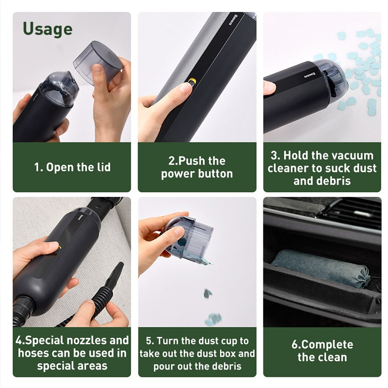 Baseus A2 Car Vacuum Cleaner Mini Handheld Auto Vacuum Cleaner with 5000Pa Powerful Suction For Home & Car & Office - V.I.P Digital Presence