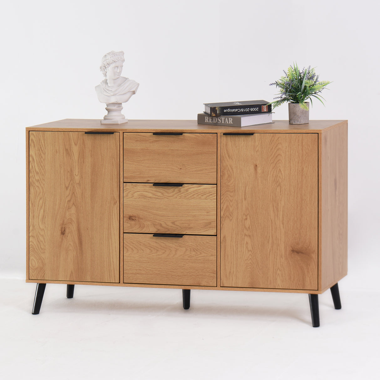 Side panel buffet cabinet with storage room, 47.2 "natural wood color kitchen cabinet with 3 drawers and 2 doors - V.I.P Digital Presence