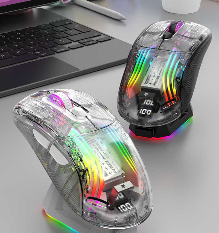 Luminous wireless Bluetooth the third mock examination transparent RGB mechanical mouse game video game mute mouse - V.I.P Digital Presence
