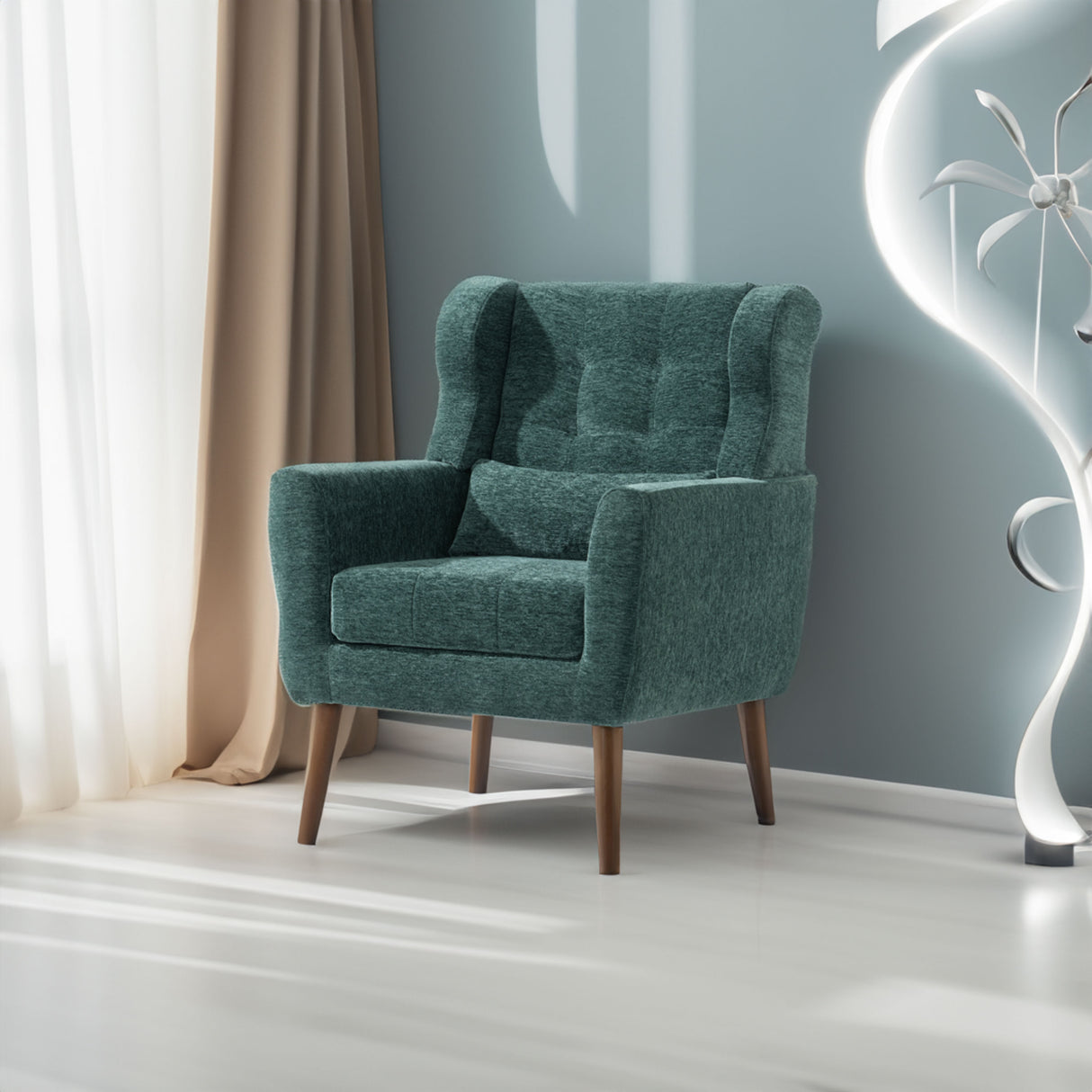 Modern Accent Chair Upholstered Foam Filled Living Room Chairs Comfy Reading Chair Mid Century Modern Chair (Blackish Green) - V.I.P Digital Presence