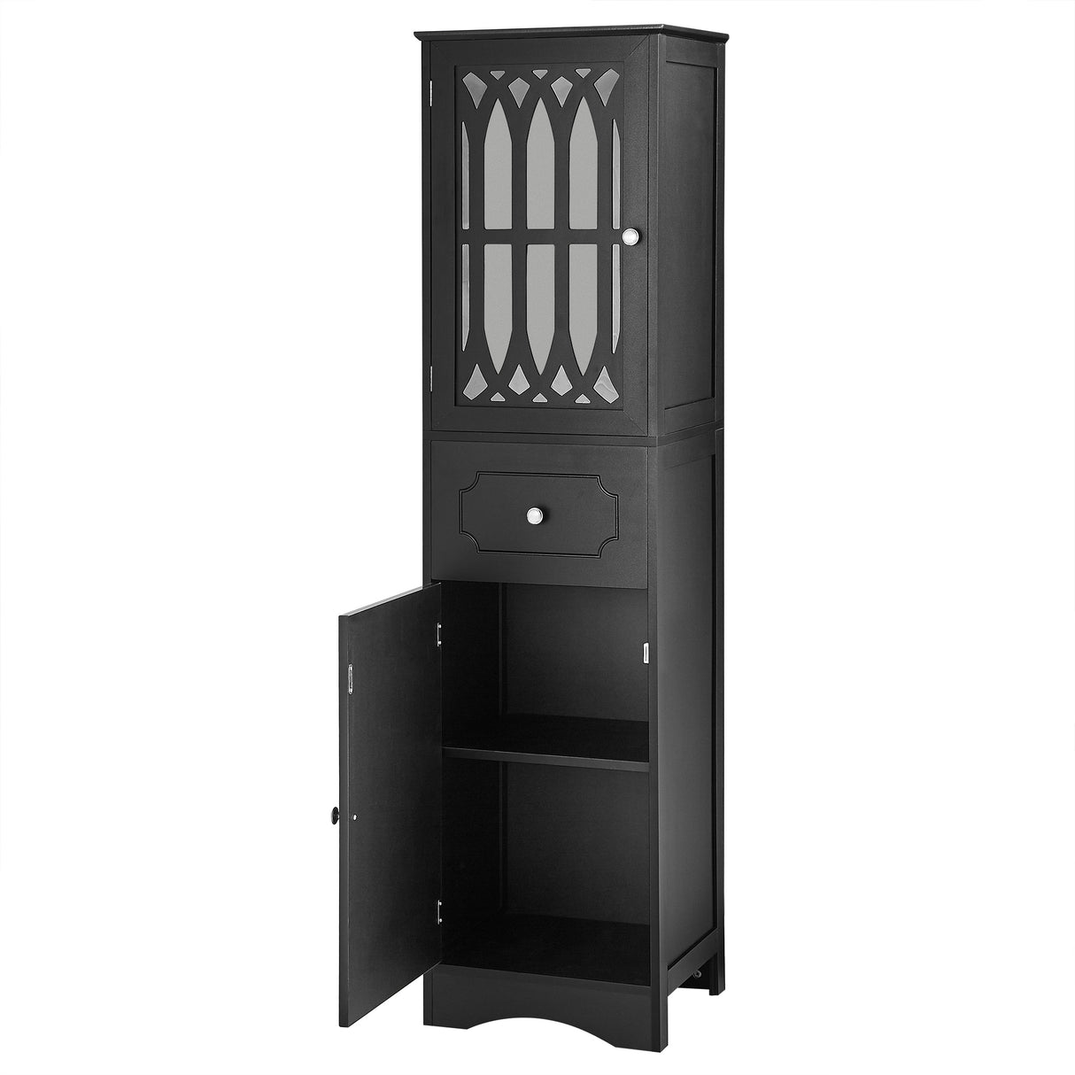 Tall Bathroom Cabinet, Freestanding Storage Cabinet with Drawer and Doors, MDF Board, Acrylic Door, Adjustable Shelf, Black - V.I.P Digital Presence