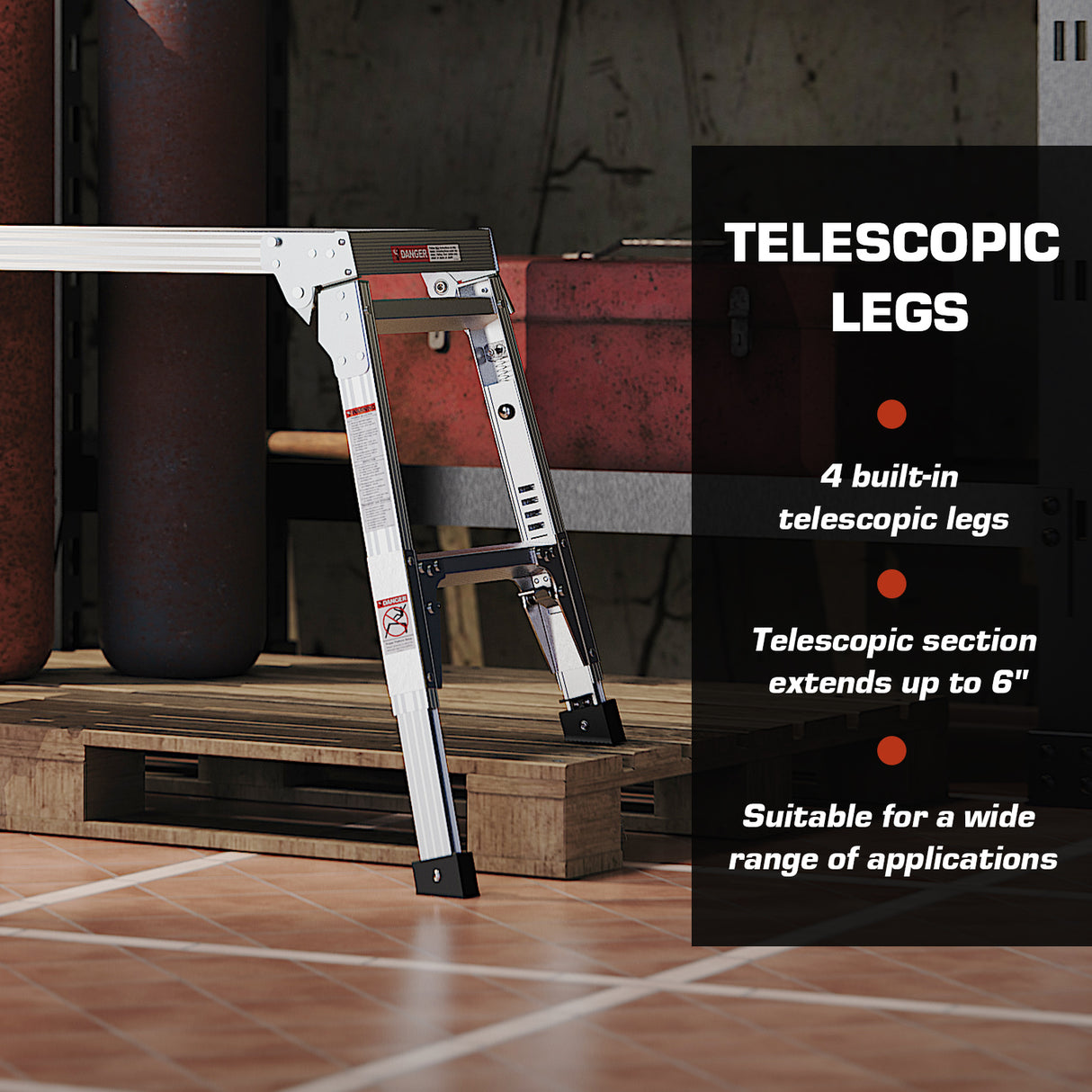 Aluminum Work Platform Large Size Step Stool Folding Portable Work Bench 40" Width Telescopic Feet 22" -27.5" Height Adjustable - V.I.P Digital Presence