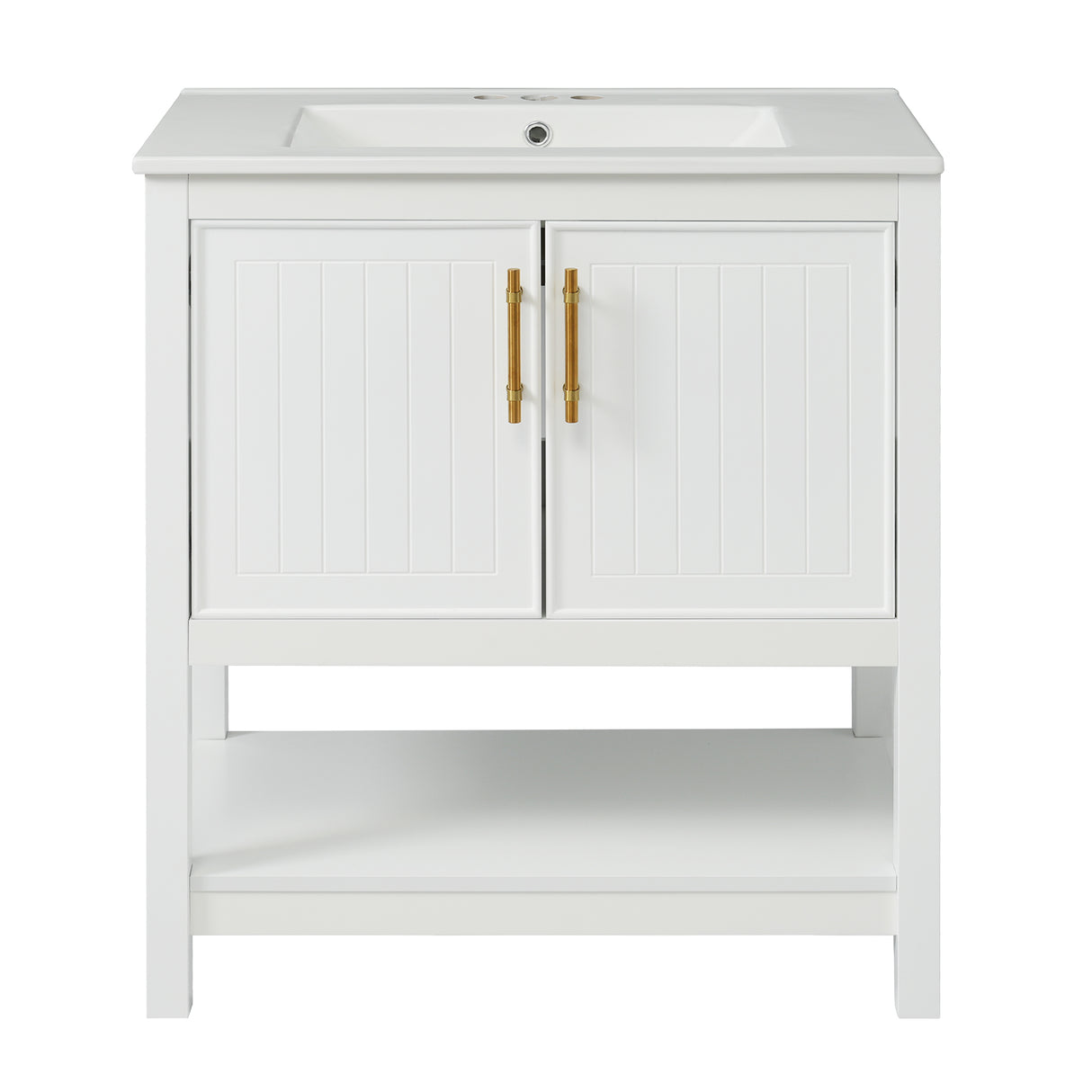 30-Inch White Bathroom Vanity with Ceramic Sink and Versatile Storage - Ideal for Small Bathrooms - V.I.P Digital Presence