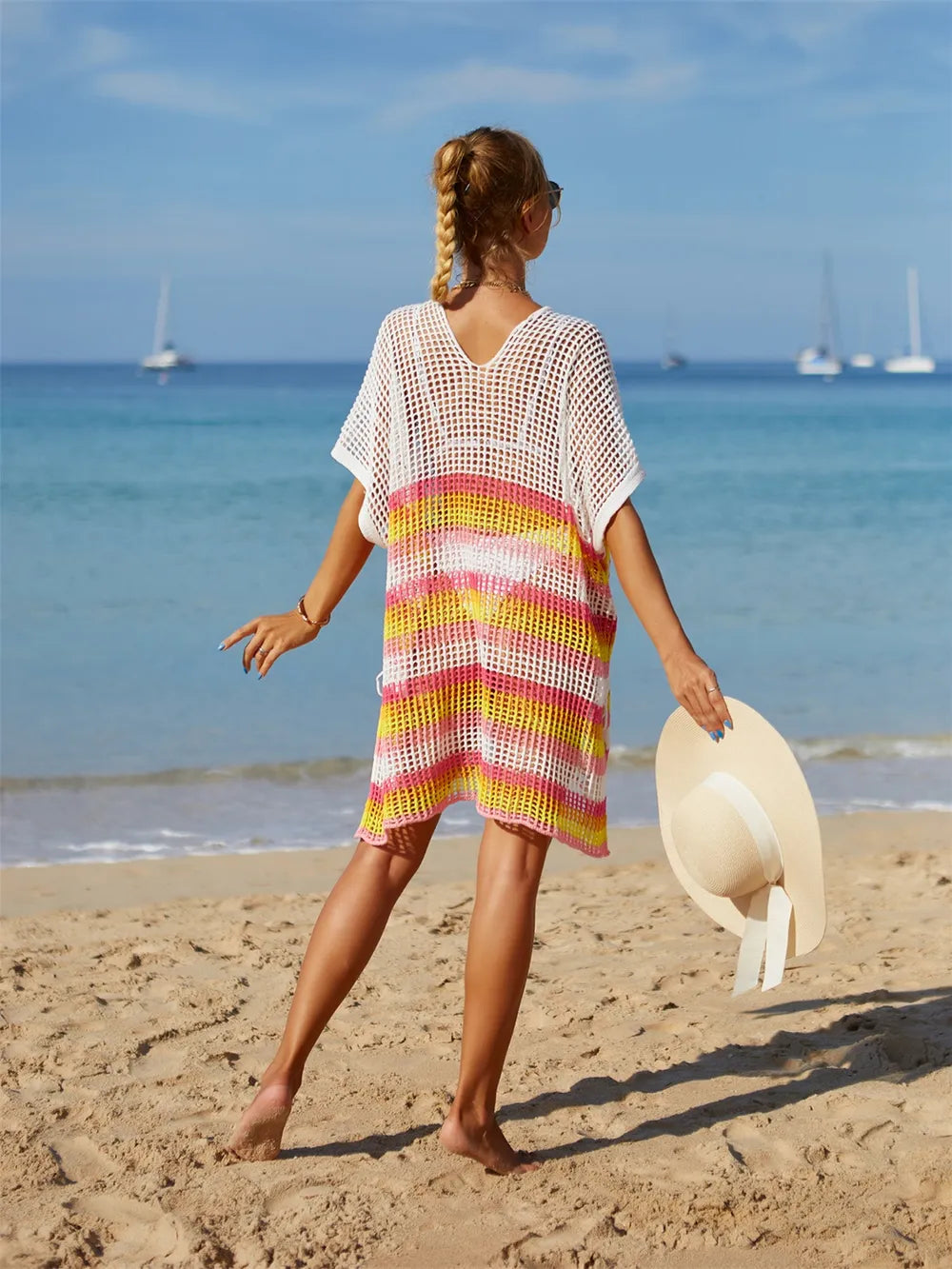 Cutout Striped Cover-Up with Tassel - V.I.P Digital Presence
