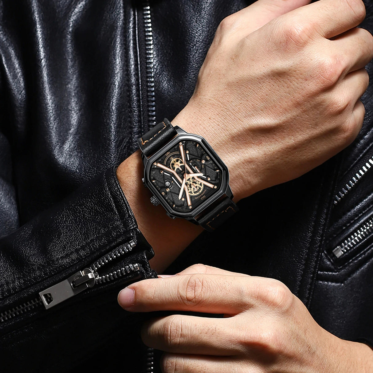 POEDAGAR Fashion Men Luxury Wristwatches Chronograph Luminous Waterproof Date Man Watch Square Dial Leather Quartz Men's Watches - V.I.P Digital Presence