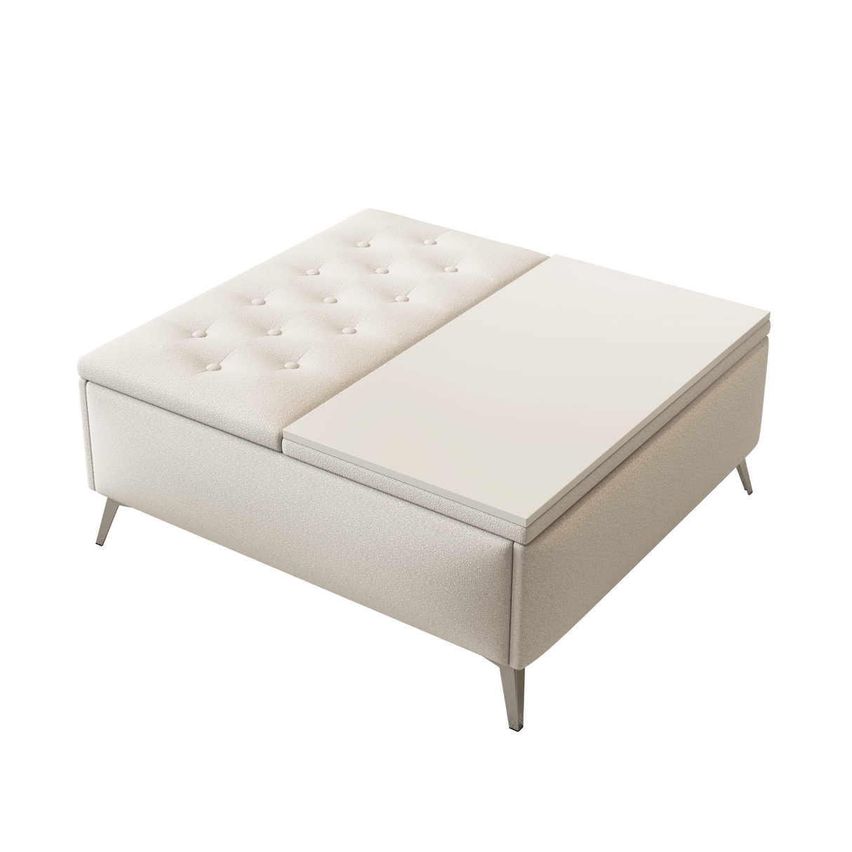35 inch Wide Square storage benches Coffee Table with Lift Top Oversized Storage Ottoman in Upholstered for Living Room - V.I.P Digital Presence