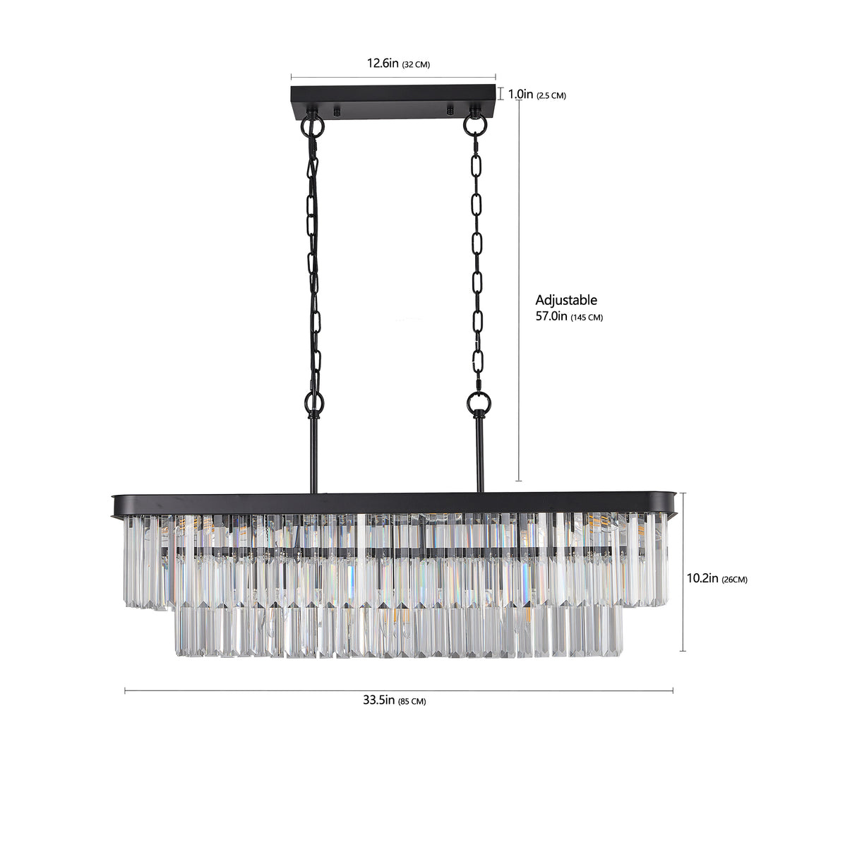 Chandeliers,Rectangular Crystal Chandelier Adjustable,E12 Modern Industrial Crystal Lights (Bulb Not Included) - V.I.P Digital Presence