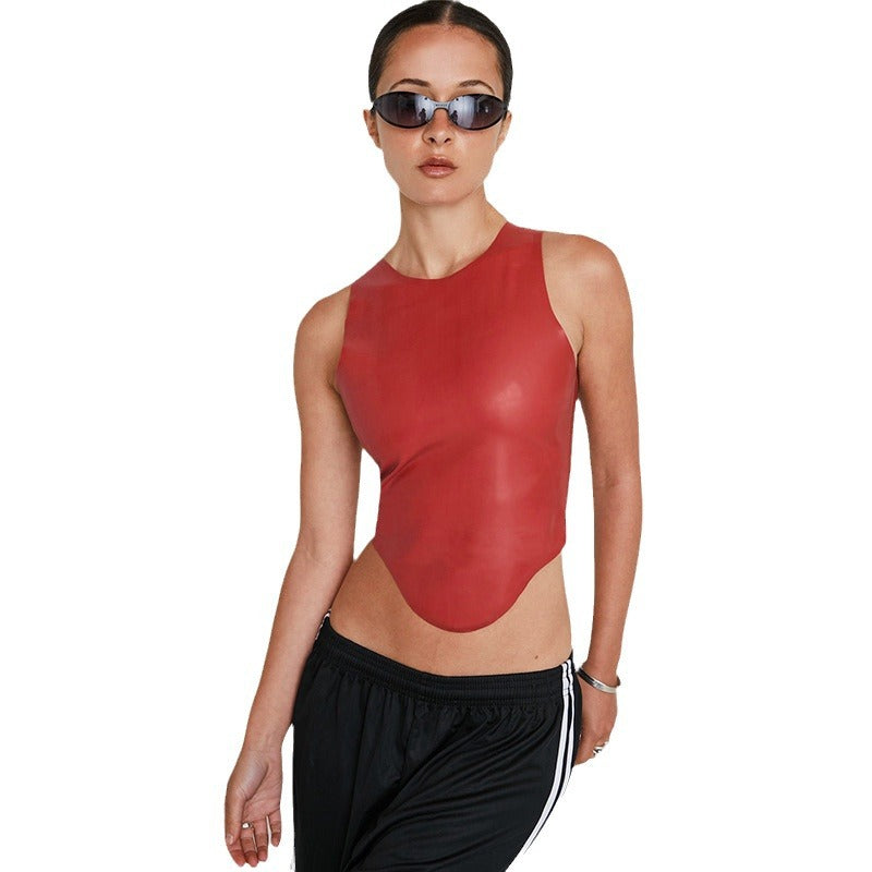Round neck sleeveless irregular hem top women's vest - V.I.P Digital Presence