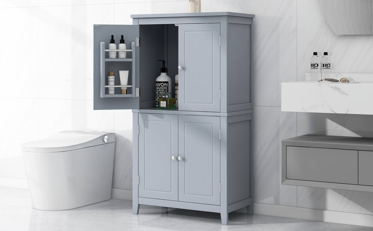 Bathroom floor storage cabinet, bathroom storage cabinet, 4-door independent cabinet, adjustable shelf, adaptive shelf, gray - V.I.P Digital Presence