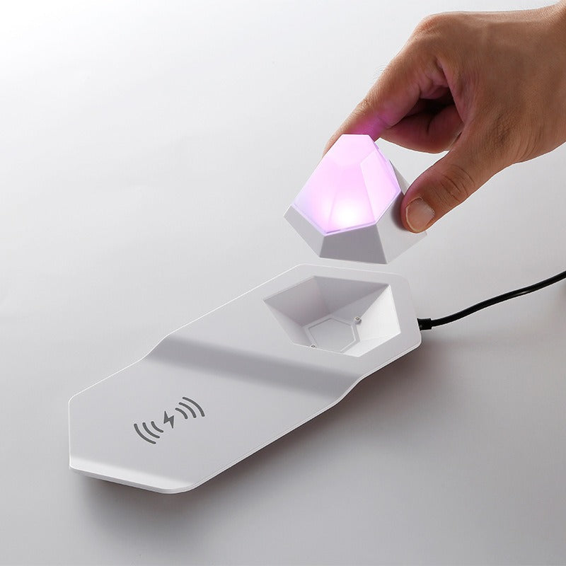 Lámpara de mesita de noche con luz nocturna de diamante de colores, cargador inalámbrico, lámpara de ambiente magnética multifuncional 2 en 1.