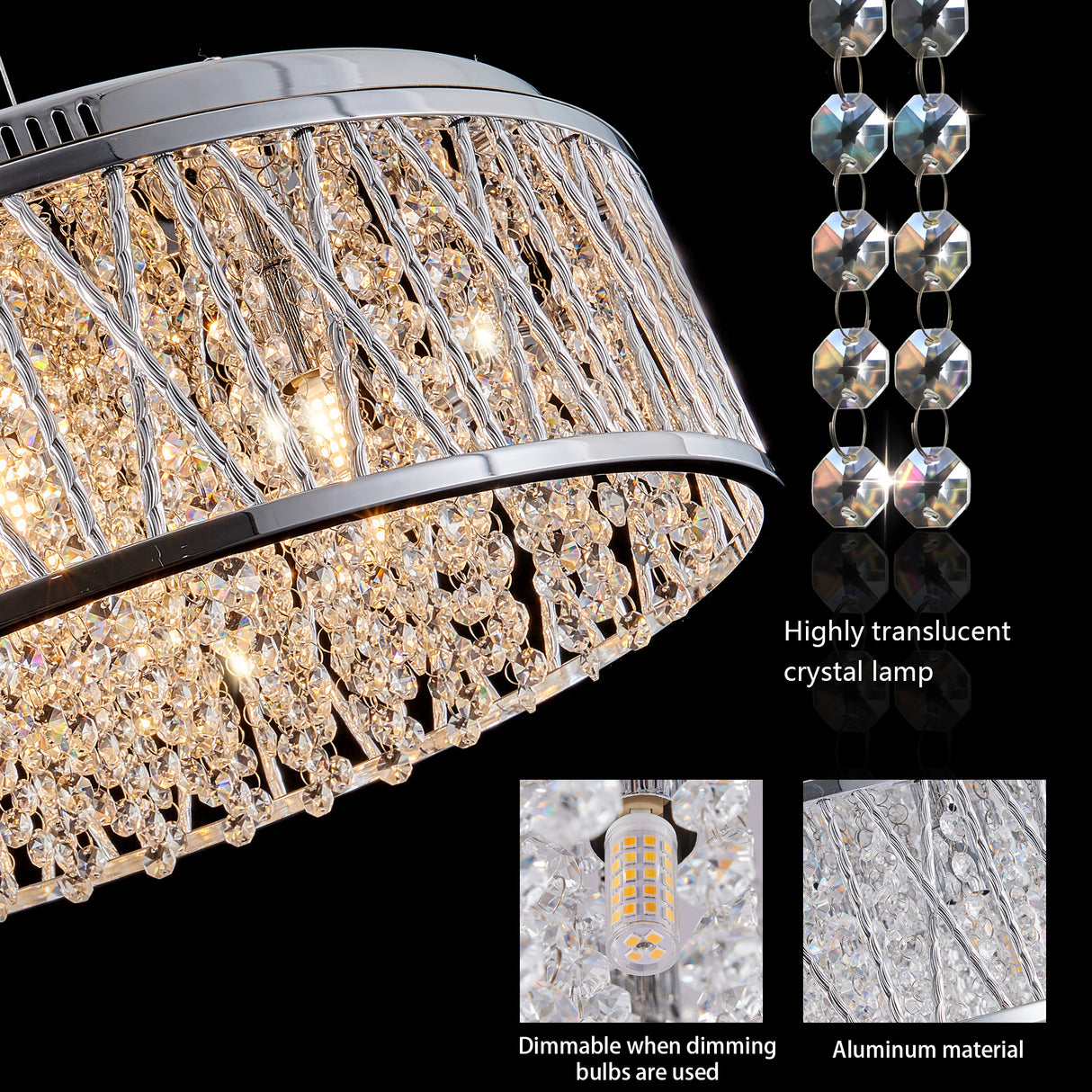 Modern Crystal Pendant 18.9-inch Aluminum+Iron Circular Ceiling Light Embedded Ceiling Fixture - V.I.P Digital Presence