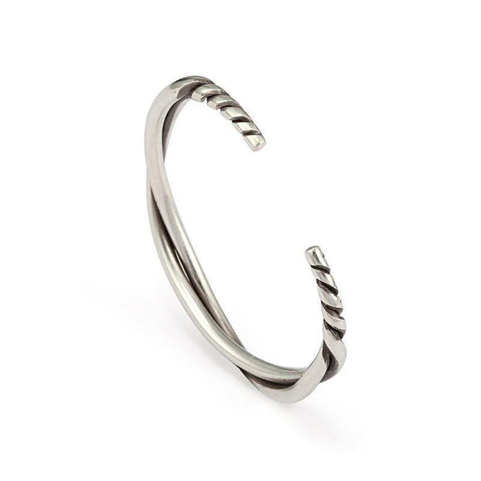 Handmade Twisted Wire Bracelet Men's Trendy Retro Pure Silver Open Bracelet Niche Design Jewelry - V.I.P Digital Presence