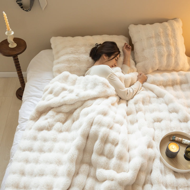 Double-sided Rabbit Fleece Blanket Solid Color Faux Fur Plush Blanket Soft Warm Throw Blanket For Couch Sofa Nap Blanket For Winter - V.I.P Digital Presence
