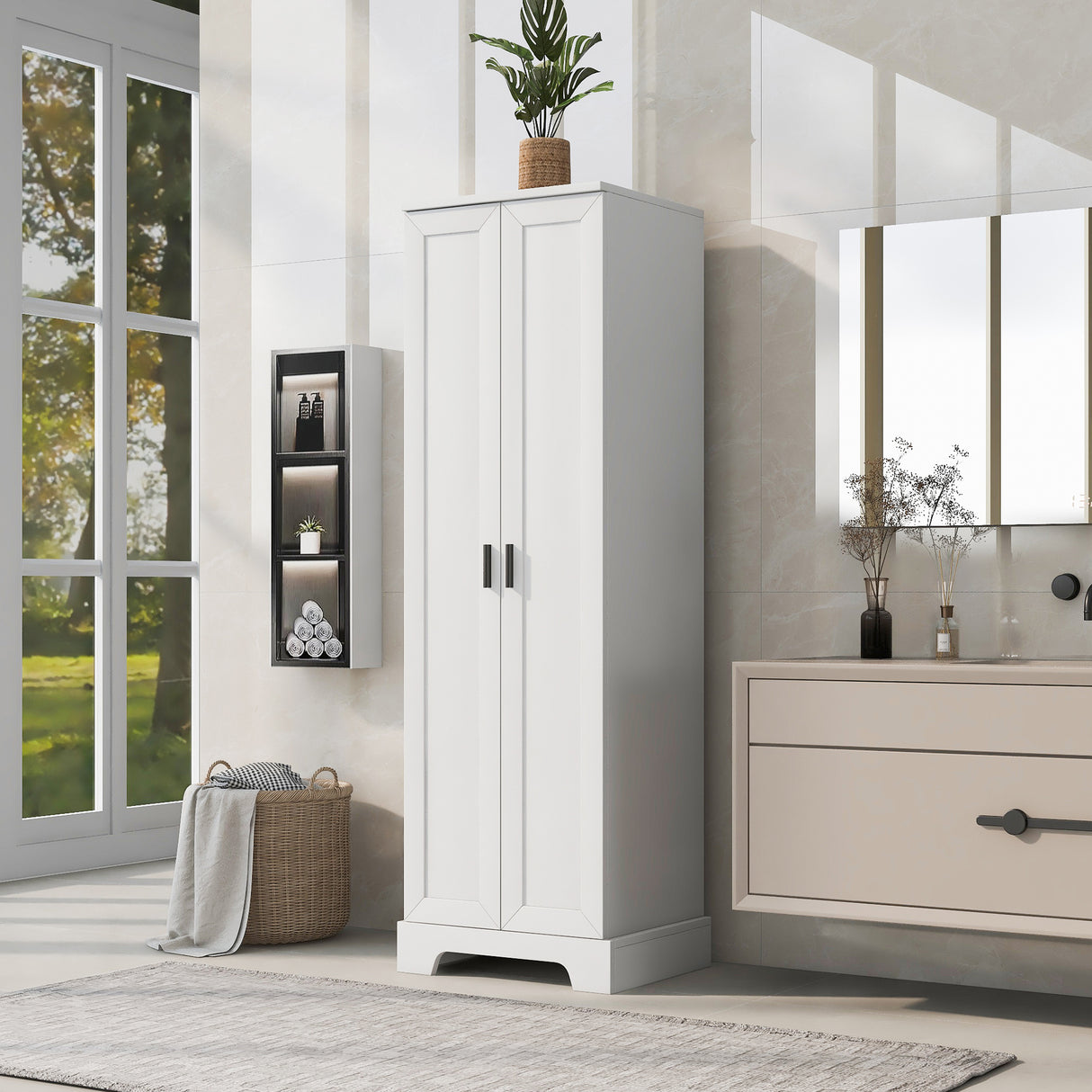 Storage Cabinet with Two Doors for Bathroom, Office, Adjustable Shelf, MDF Board, White - V.I.P Digital Presence