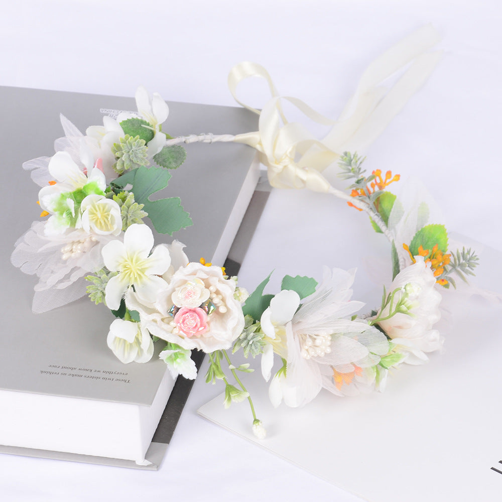Korean style super fairy bride headdress simulation flower green leaf hair accessory sweet girl Hanfu wedding headdress wreath - V.I.P Digital Presence