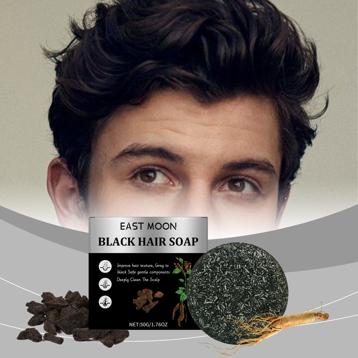 Men Bamboo Charcoal Black Hair Soap, Solid Hair Care, Clean Scalp, Smooth Black Hair Repair And Nourish Hair Roots - V.I.P Digital Presence