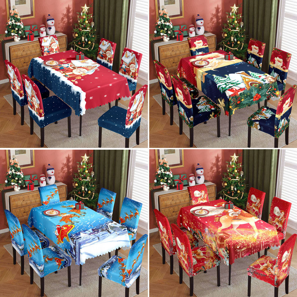 Christmas printed tablecloth, chair cover, waterproof, oil resistant, festive decoration, dining table cloth, chair cover, universal household use - V.I.P Digital Presence