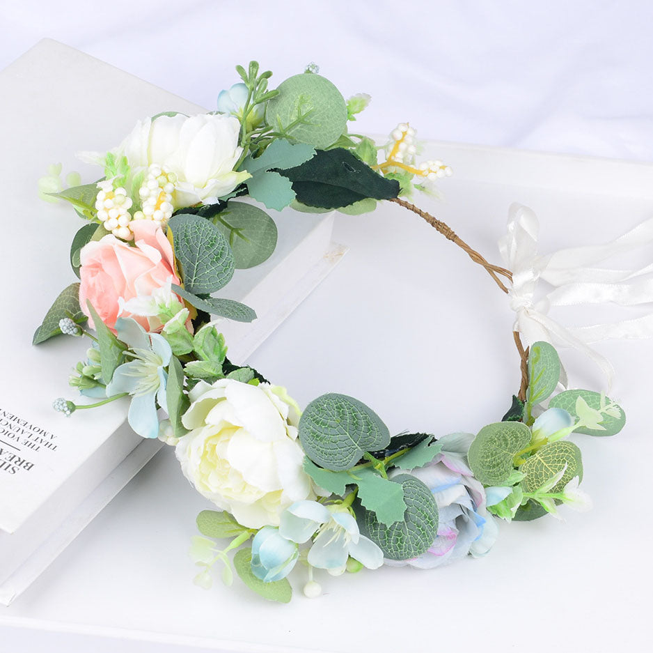 Forest style headband simulation, starry sky, eucalyptus flower wreath, bride's wedding dress, photography, headpiece, headband - V.I.P Digital Presence