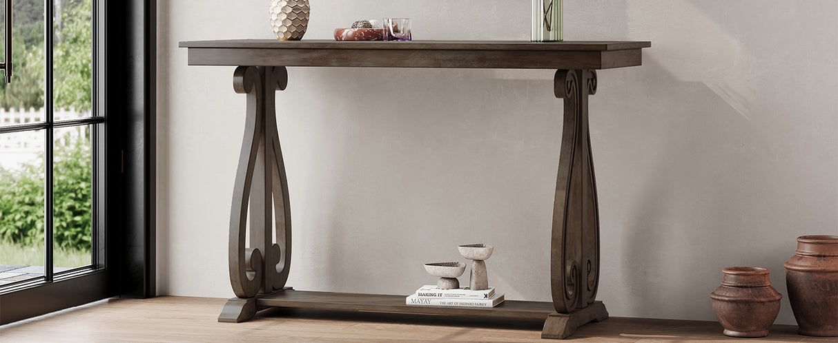 48-Inch Rustic Vintage Console Table --- Farmhouse Style Entryway Table with Open Shelf and Sturdy Construction (Walnut) - V.I.P Digital Presence