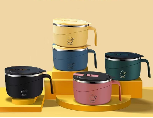 Portable lid insulation 304 stainless steel instant noodle bowl Japanese style sealed lunch box - V.I.P Digital Presence