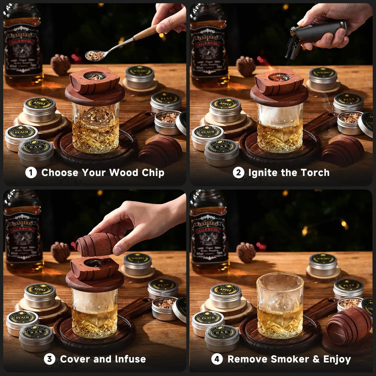 New Barrel Cocktail Smoking Kit with Wood Chips 4 Flavors Old Fashioned Drink Smoker Infuser for Bar Drinks Kitchen - V.I.P Digital Presence