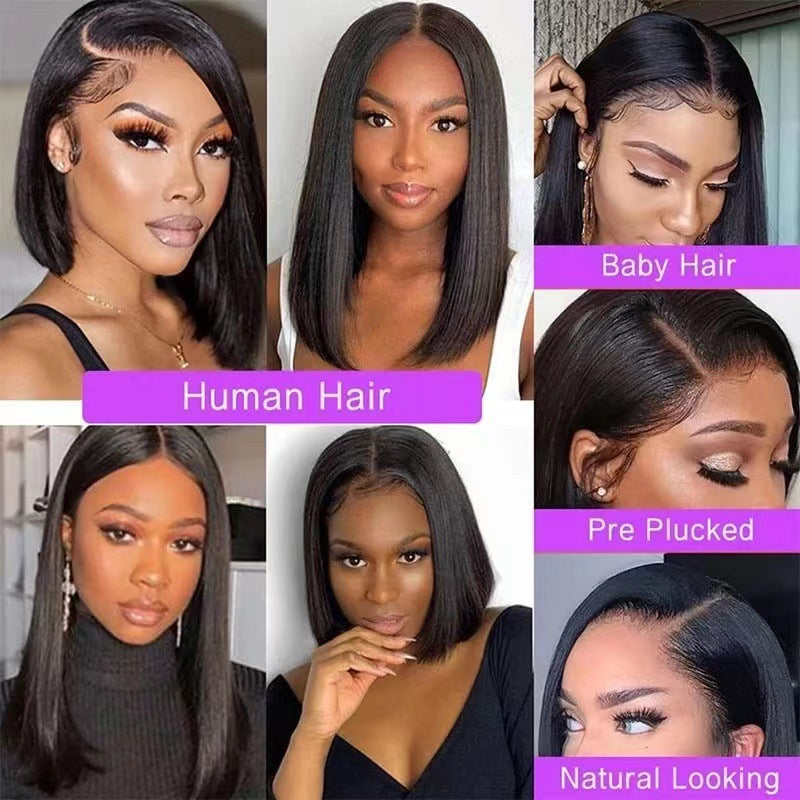 European and American wigs in various colors, short straight hair, split bob, bob, high temperature, silk, synthetic fiber, front lace headband - V.I.P Digital Presence