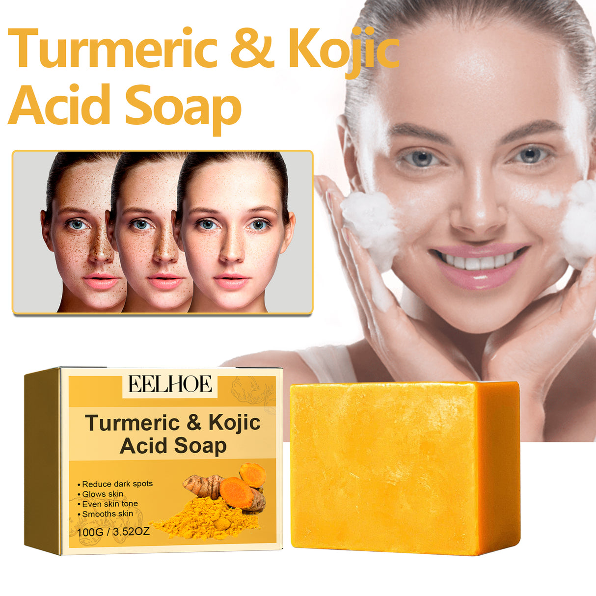 Turmeric & Kojic Acid Soap, Gently Clean Face Fade Spots Brighten Skin Tone Moisturize And Moisturize Even Skin Tone - V.I.P Digital Presence