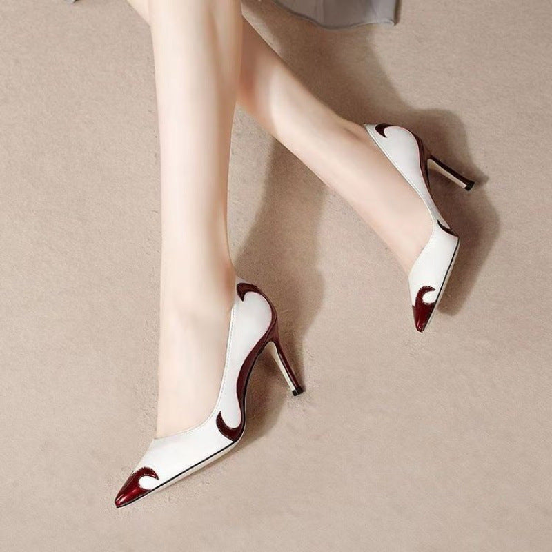 Red and green dragonfly pointed slender heel banquet women's shoes color blocked single shoes for women - V.I.P Digital Presence
