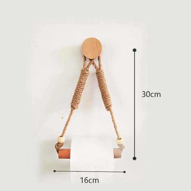 Nordic Indoor Wooden Solid Wood Hemp Rope Animal Tissue Holder Children's Room Decoration Wall Hanger Hemp Rope Hook Toilet Paper Holder - V.I.P Digital Presence
